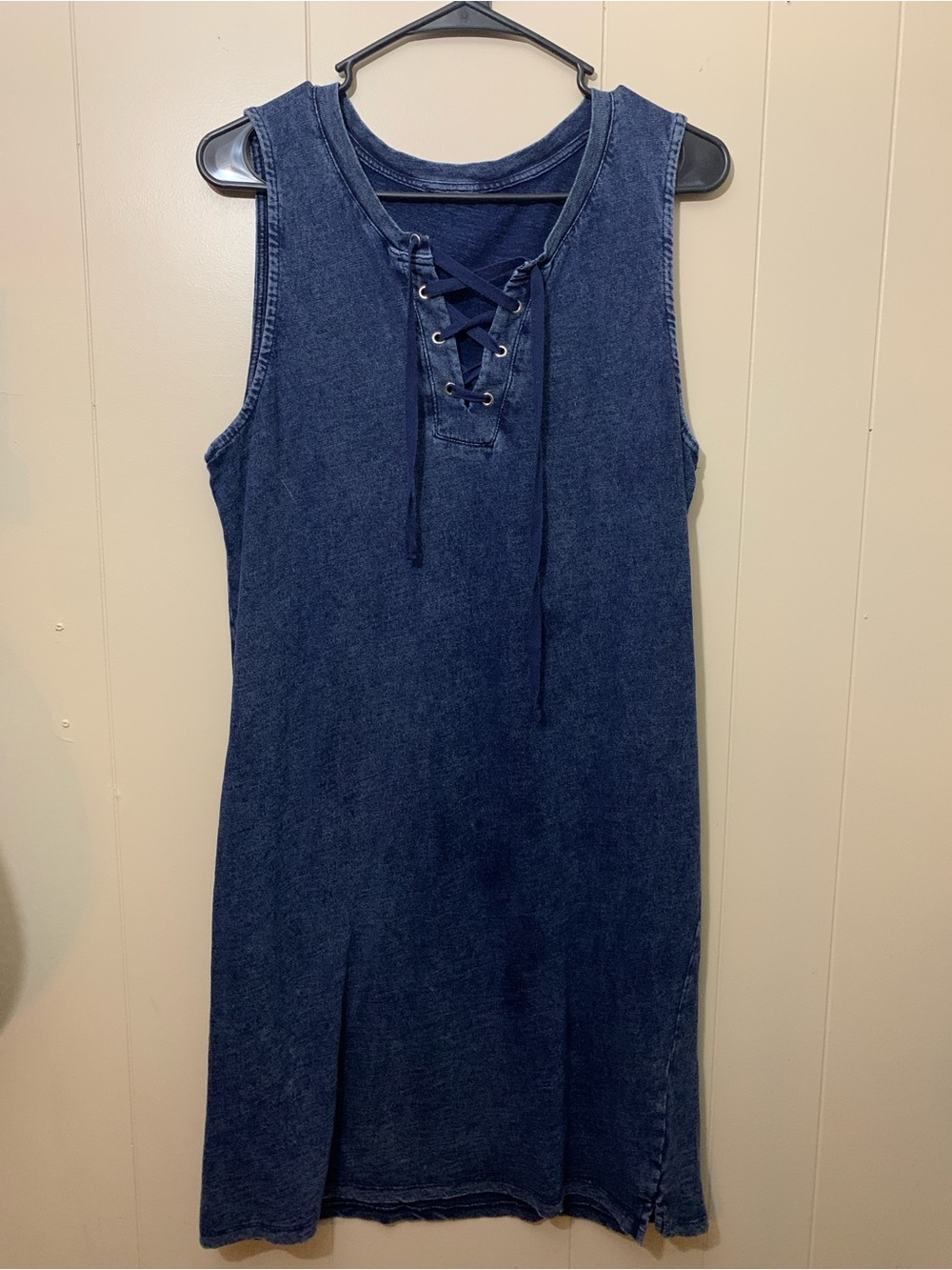 Sleeveless Navy Lace-Up Denim Dress